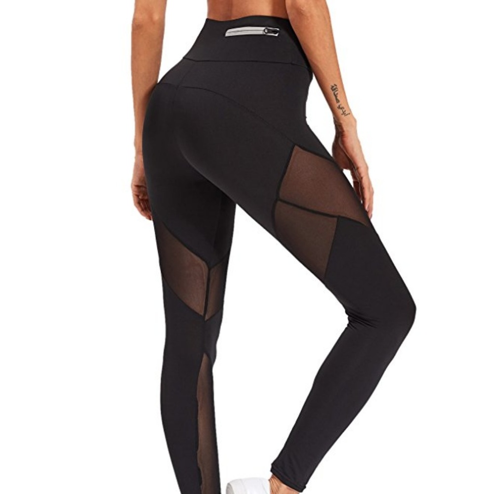 Skinny Sheer Mesh Insert Leggings Yoga Pants
